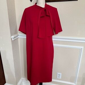 Elegant Red Dress with Bow Detail @ neckline.  Size 14